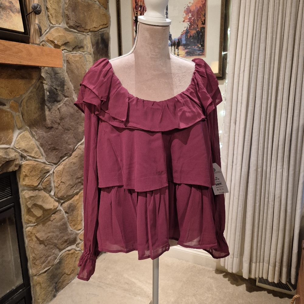 NWT Lot Of 2 Time And Tru Womens Long Sleeve Ruffle Blouse Size XL - Picture 7 of 11